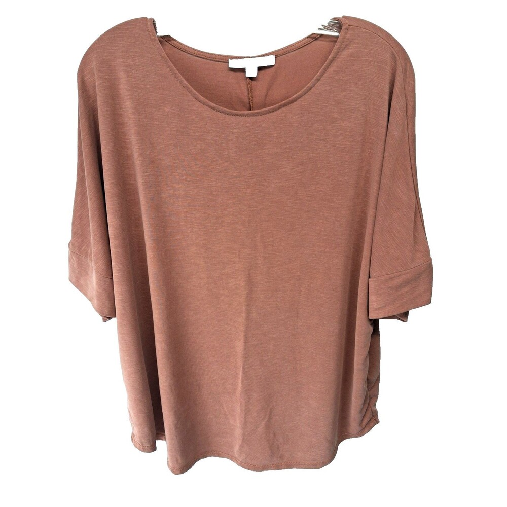 Green Envelope Women's Round Neckline Loose Fit Rust Short Sleeve Top XL